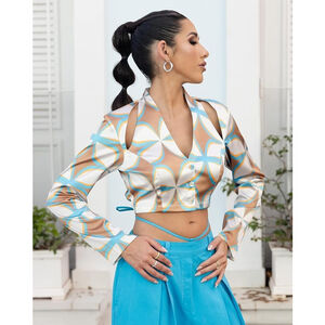 The Drop Women's Geometric Print Cutout Top Size Small New With Tags